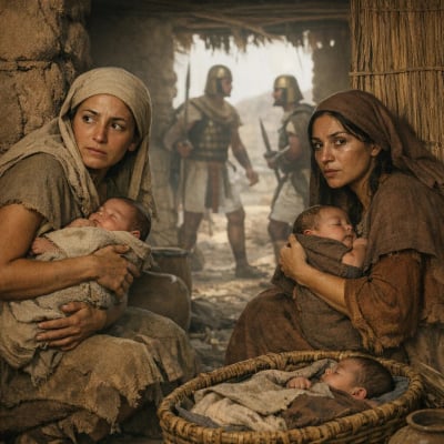Shiphrah and Puah bravely defy Pharaoh, saving Hebrew babies.