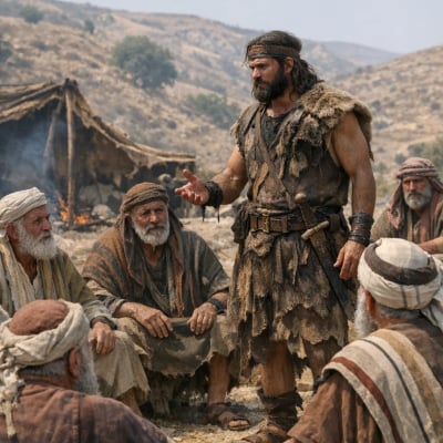 Jephthah speaking with the elders of Gilead, preparing for leadership.