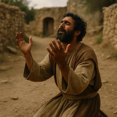 Jabez praying, asking God to bless him and expand his territory.