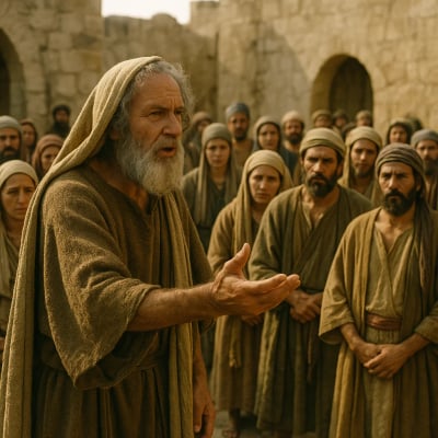 Micah addressing the Israelites, emphasizing justice and mercy.