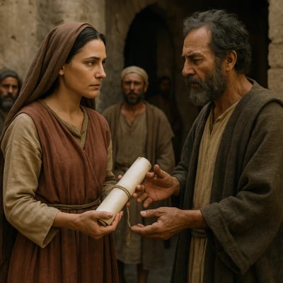 Phoebe delivering a letter, representing her servant leadership.