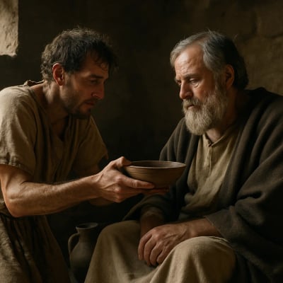 Epaphroditus risking his life to serve Paul, as described in Philippians 2:25-30.