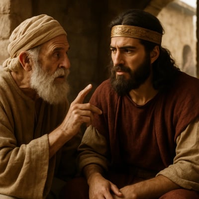 Ahithophel giving advice to Absalom, showcasing his esteemed role.