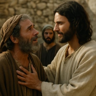 Nathanael standing before Jesus, expressing newfound belief.