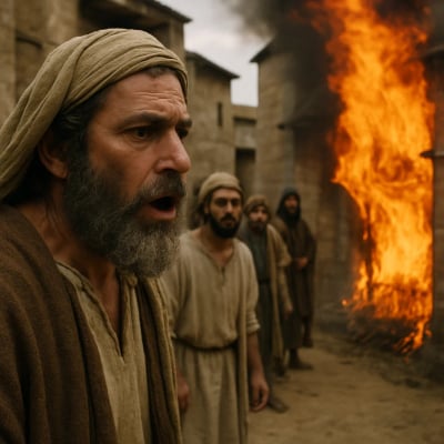 Illustration of a small flame representing the tongue's power in James 3:5-8.