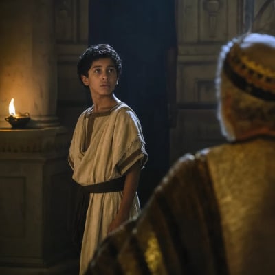 Samuel in the night near the sanctuary, listening as the Lord calls, “Samuel, Samuel,” and replying, “Speak; for thy servant heareth.”