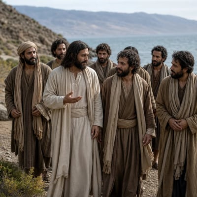 Jesus inviting the tired apostles in Mark 6:31 to leave the busy crowd and go to a deserted place to rest.