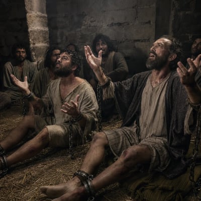 An elderly Barzillai beside the Jordan humbly tells King David he is too old for court life and asks to go home while Chimham goes on.