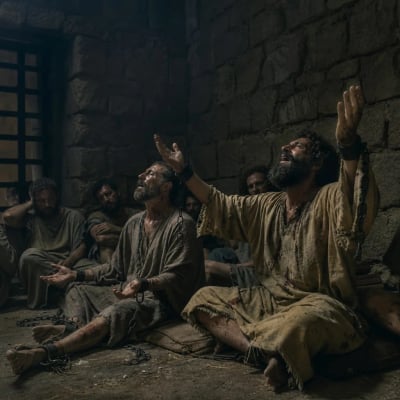 Jethro advising Moses while lines of Israelites wait for judgment, showing Moses’ heavy burden and Jethro’s practical counsel.