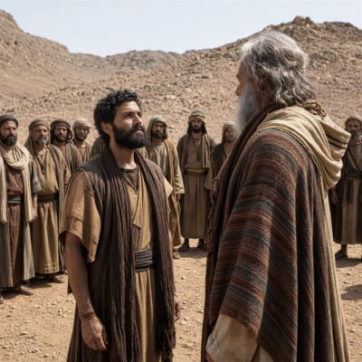 Bezalel receiving God-given wisdom for craftsmanship as Moses hears the Lord’s call in the wilderness camp.