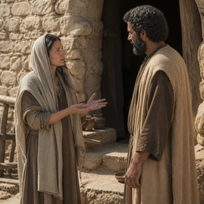 A woman of Sunam planning a small furnished room for the prophet Elisha after first welcoming him to eat bread.