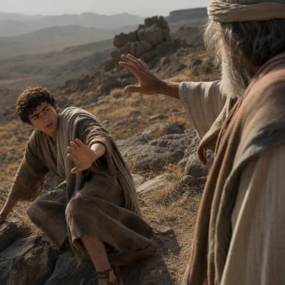 The prophet Jeremiah as a young man, looking uncertain as God calls him to speak, with an autumn landscape suggesting change and transformation.